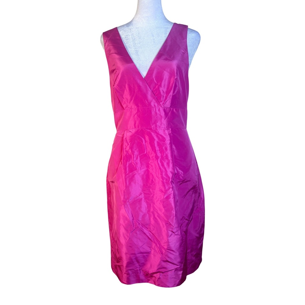 J.Crew Silk Dress Size 4 Pink Excellent V-Neck‎ Crossover Back Cocktail